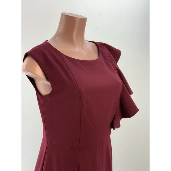 JESSICA HOWARD Wine Ruffle Stretch Sheath Dress Medium - Picture 10 of 14
